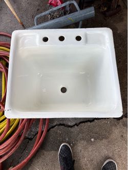 Vintage cast iron deep basin utility laundry sink-flat rim.