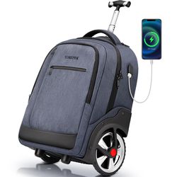 17 Inch Laptop Large Wheel Backpack Carry-on Luggage With USB Port Charging Bank Storage