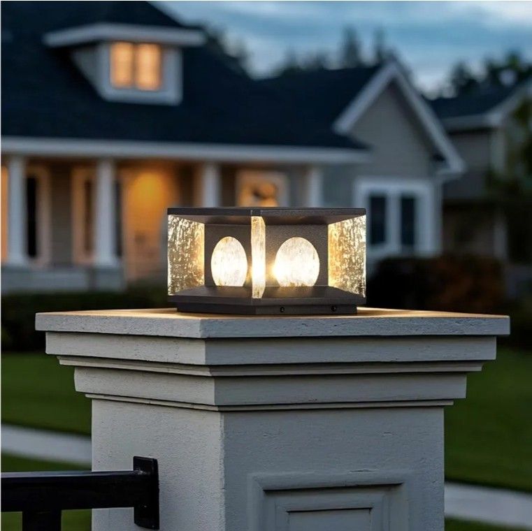 7065: (B4) New Outdoor Post Lights, 7.9" Hard Wired Column Light, Modern Pillar Lamp Waterproof, Fence Deck Glass Lantern, 3000K LED