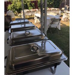4 Pack Chafing Dish Buffet Set 10 Quart Stainless Steel Complete Chafer Set . Metal Handles
