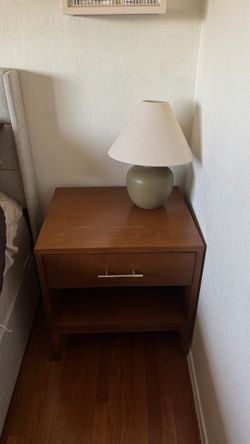 West Elm Wood Nightstand – 1 Drawer + Open Shelf