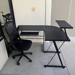 NEW IN BOX Set Of L shape Black Office Desk with Mesh Computer Chair Furniture Combo 