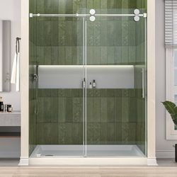 Mainzel Frameless Shower Door 56-60"x76", 3/8" Shower Glass Silver SGCC-Certified Tempered Glass with Double Sided Easy Clean,Walk-in Shower Door,Reve