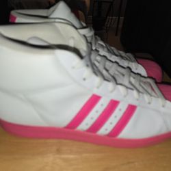 Adidas Superstar High Top White w/Pink Strip &Turtle Shell Sz 11 Never Worn