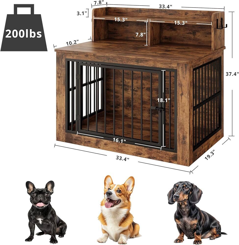 Dog Crate Furniture, 33.4 inches Wooden Small Dog Crate with Storage ...