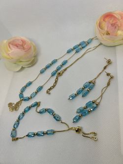 18K Gold Plated Crystal Bracelet, Necklace And Earrings 