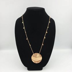 Wavy Brass Tone Meral Large Disc Pendant & Small Discs Chain Necklace 18"