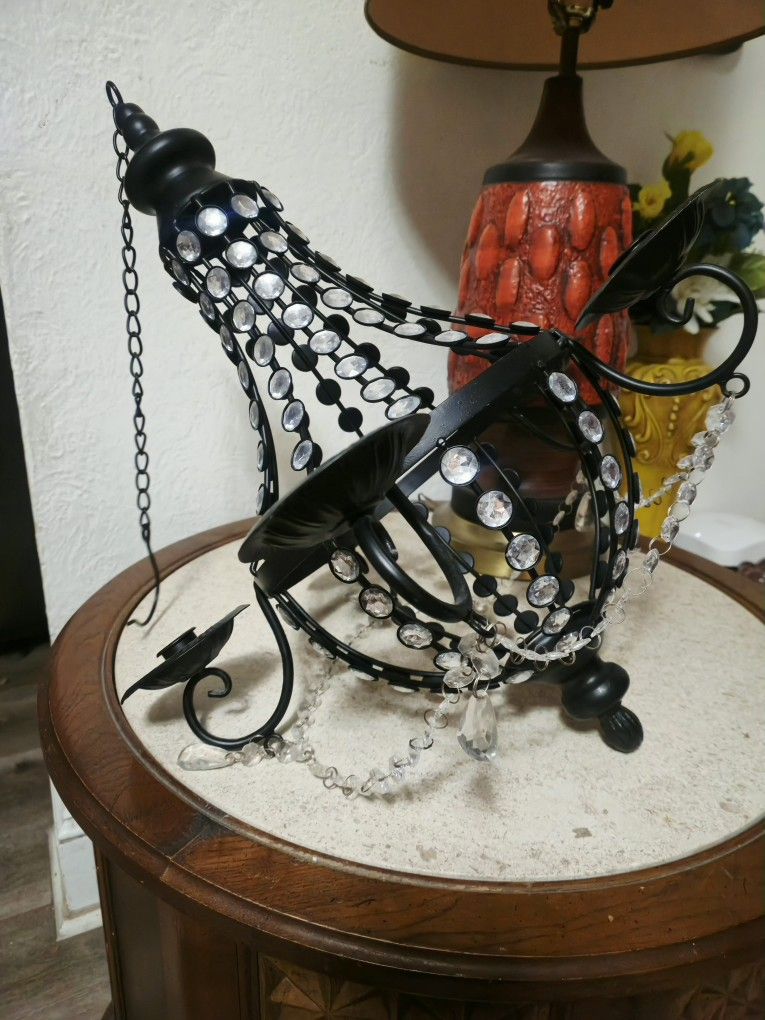 Faux French Empire Design Wrought Iron and Faux Crystal Candle Wall Hanging Chandelier