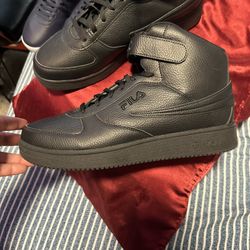 FILA A High Tops All Black Pebbled Leatherette