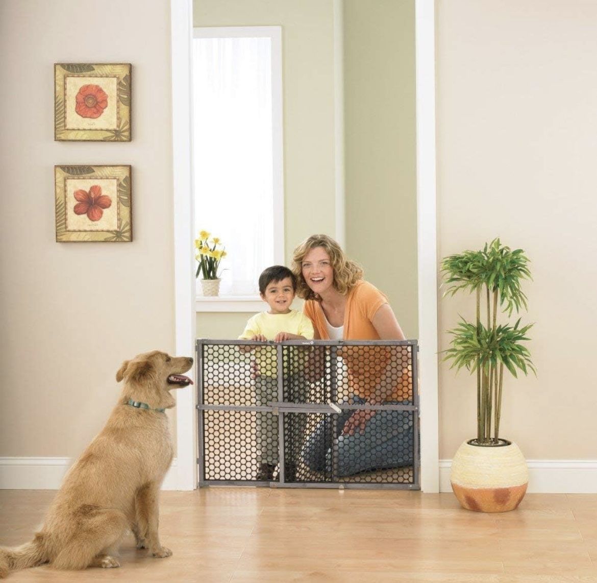 Safety 1st Adjustable Baby Gate for Doorways, Pressure Mount Fastening Gates for Pets, Toddlers, Babies, Children, Vintage Wood, Grey