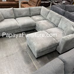 New! Light Grey Sectional, Sectional And Ottoman, Living Room Furniture, Sectionals, Sofas, Couch, Grey Couch, Grey Sofa, L-Shaped Sofa,Corduroy Couch