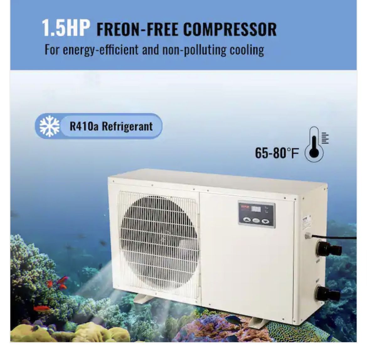 Aquarium Chiller 500 Gal. 1892L Quiet Refrigeration Compressor 1.5 HP