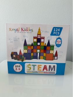 Magnetic Tiles, 124 PCS Magnet Building Set, Magnetic Building Blocks, Construction STEM Learning and Playing Toys for Kids, Montessori Toy for Presch