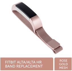 Designer Stainless Steel Mesh Replacement Band for Fitbit Alta/Alta HR, Rose Gold – Secure, Adjustable, Fitbit Watch Band Replacement with Magnetic C