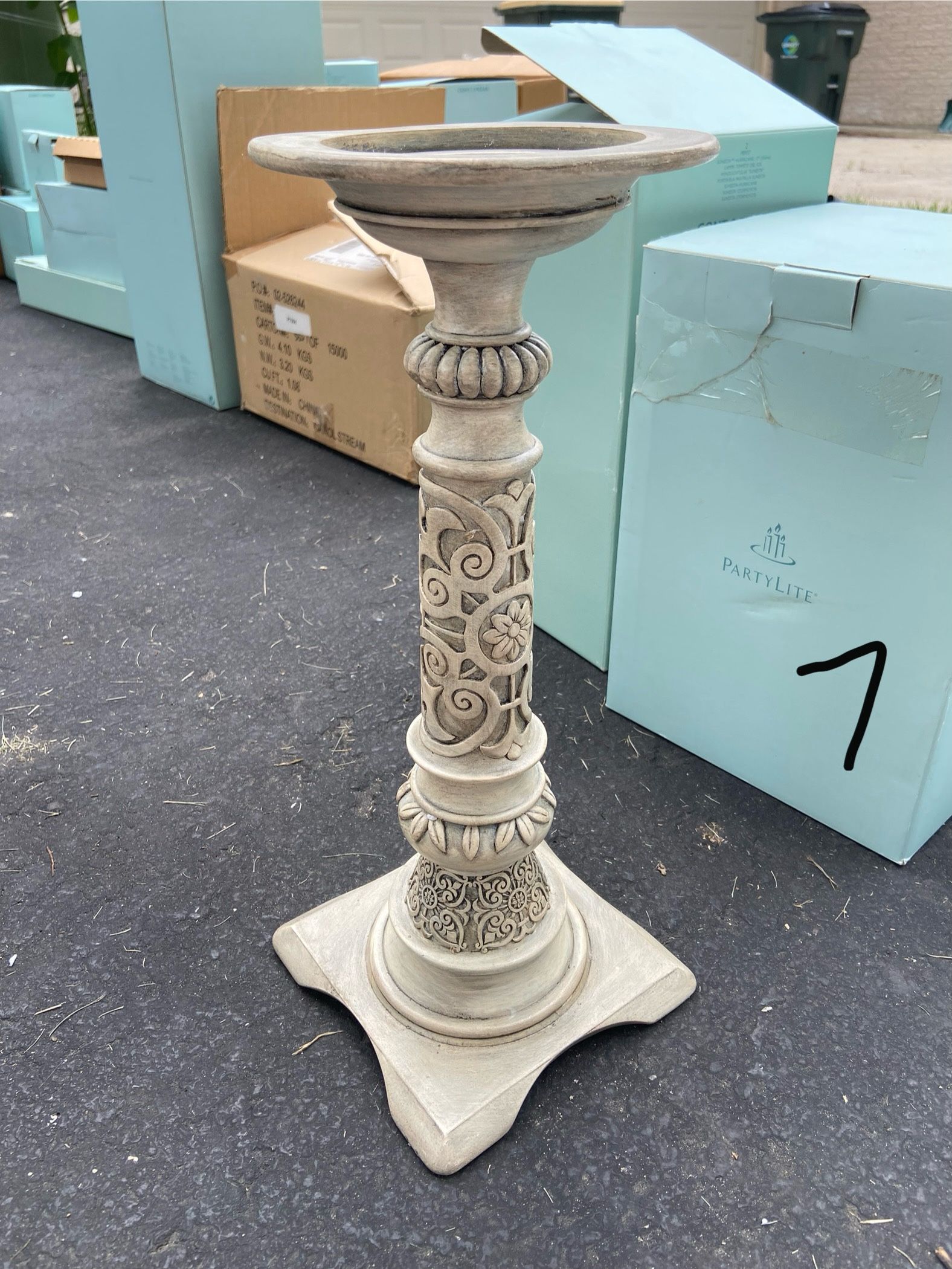 Rustic Villa Sculptured Pillar Candle Holder, 16”