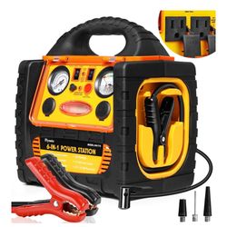 6 in 1 Jump Starter with Air Compressor 260 PSI Tire Inflator,Upgraded 1800A Peak 12V Portable Car B
