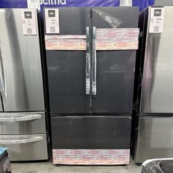 Samsung - Matte Black 3-Door French Door Refrigerator With Icemaker 