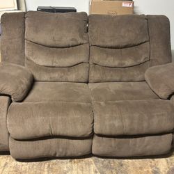 Brown Love Seat And Couch Set. 