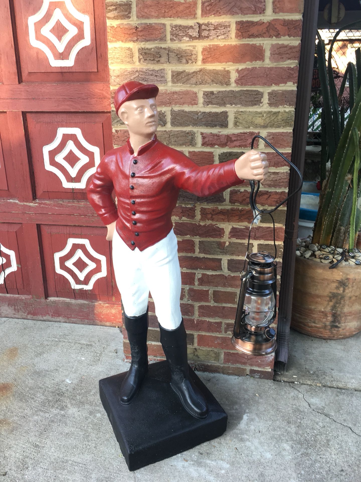Vintage lawn jockey 44” concrete garden statue wired jockey