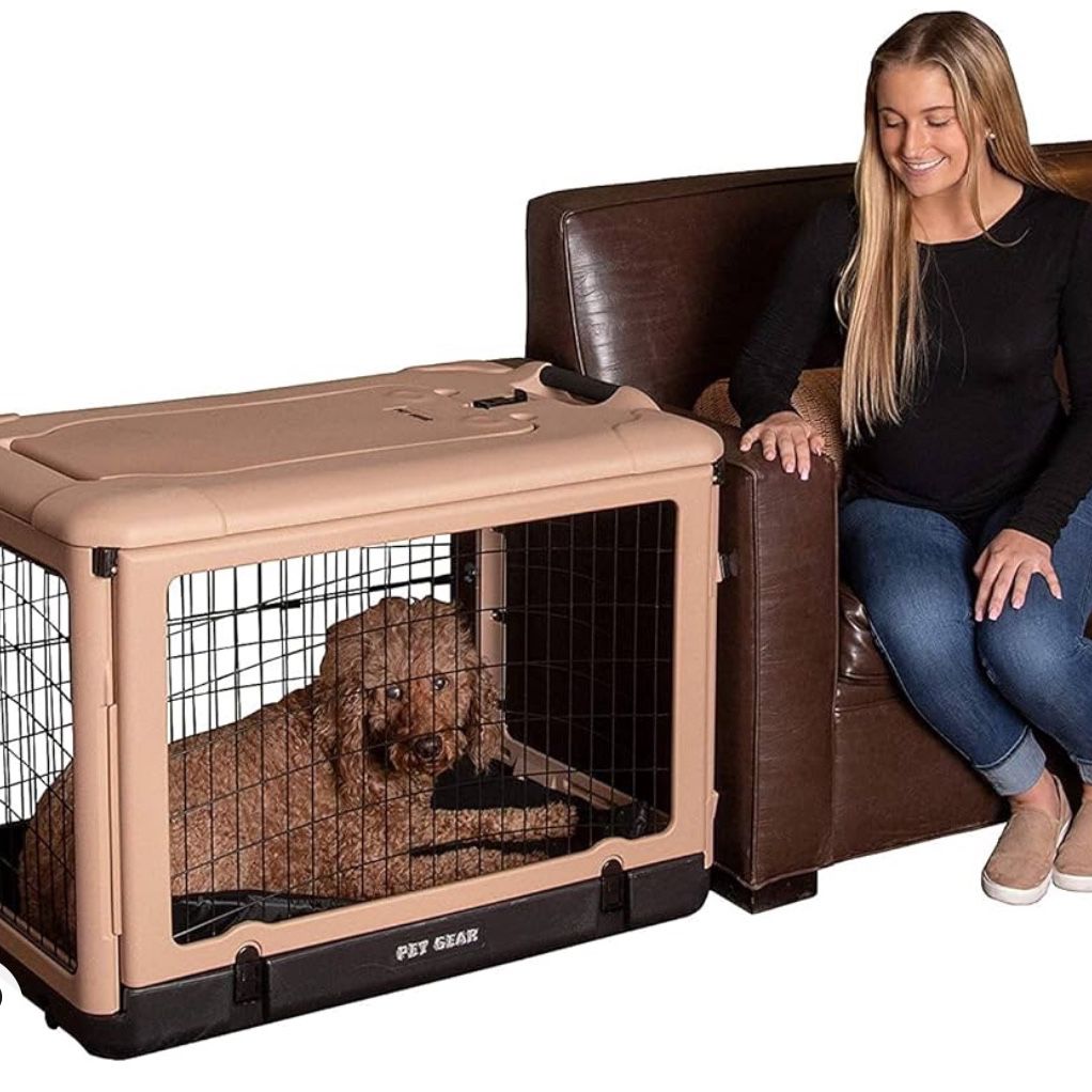 Pet Gear "The Other Door" 4 Door Steel Crate for Dogs/Cats with Garage-Style Door, Includes Plush Bed + Travel Bag, No Tools Required, 3 Models, 3 Col