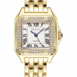 Womens Square 20x22mm Roman Numeral Dial Panther Link Bracelet Watch