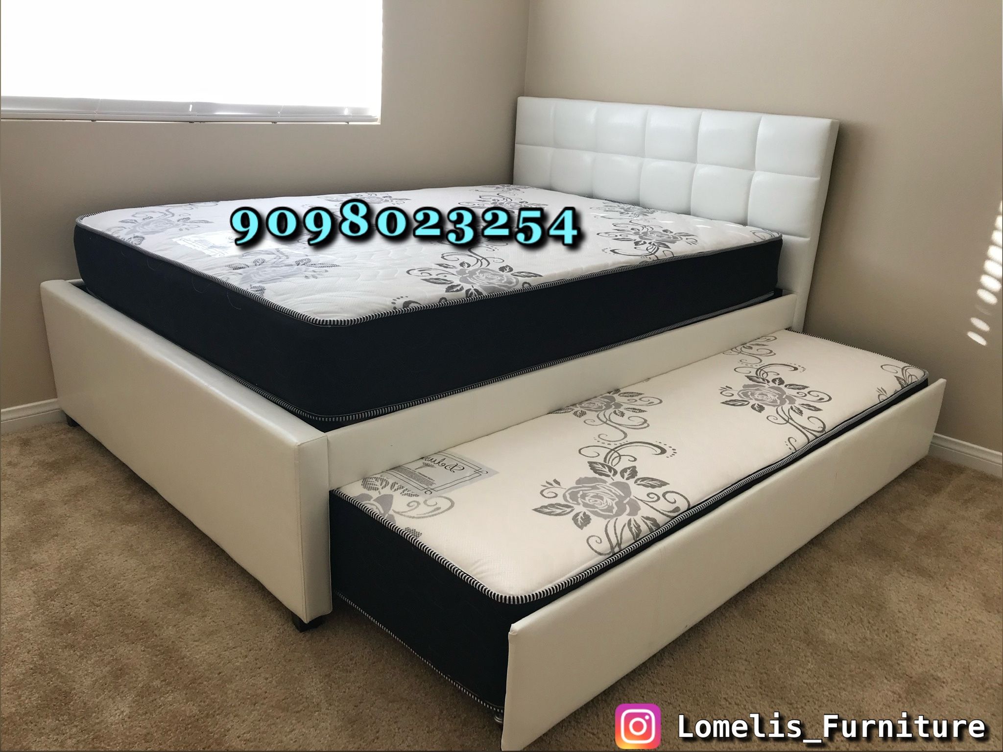 Full/Twin White Trundle Beds w. Orthopedic Mattresses Included