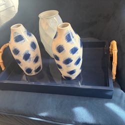 Three Vases And Blue Tray 