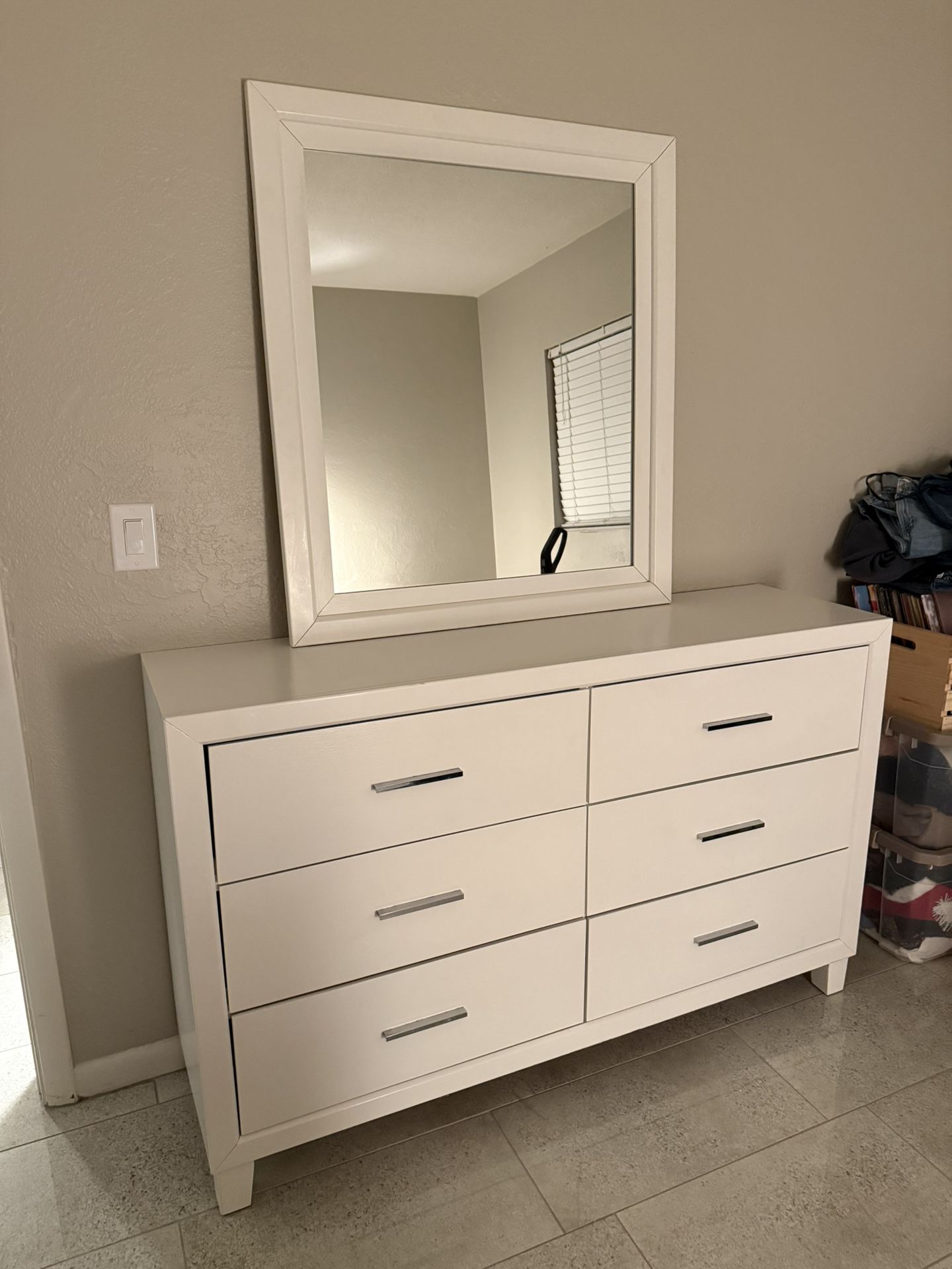 White Wood Dresser W/Mirror (selling matching nightstand) 