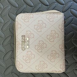 GUESS Logo Zip Wallet | Beige Monogram Compact Wallet 