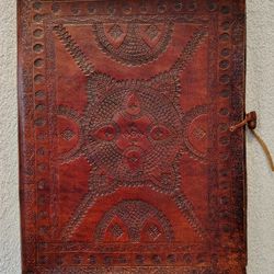 Large Vintage Leather Scrapbook or Photo Album, embossed tooled printed scrap book 40s 50s western