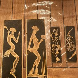 Four Hand Carved Wood Wall Decor Signed M. Khumalo Africa $30 For All