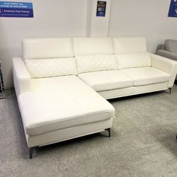 Leather L Shaped Sectional With Chaise & Adjustable Headrest 