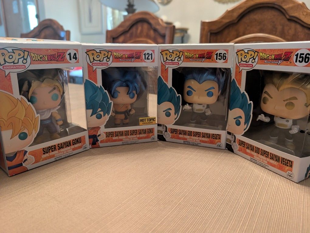 Funko pop dragon ball z dbz vegeta goku gohan super Saiyan blue god metallic color.