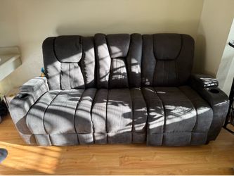Power Reclining Home Theater Sofa with USB & Cup Holders