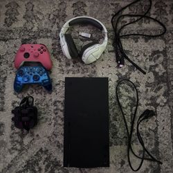 Xbox Series X with 2 controllers and wireless headset