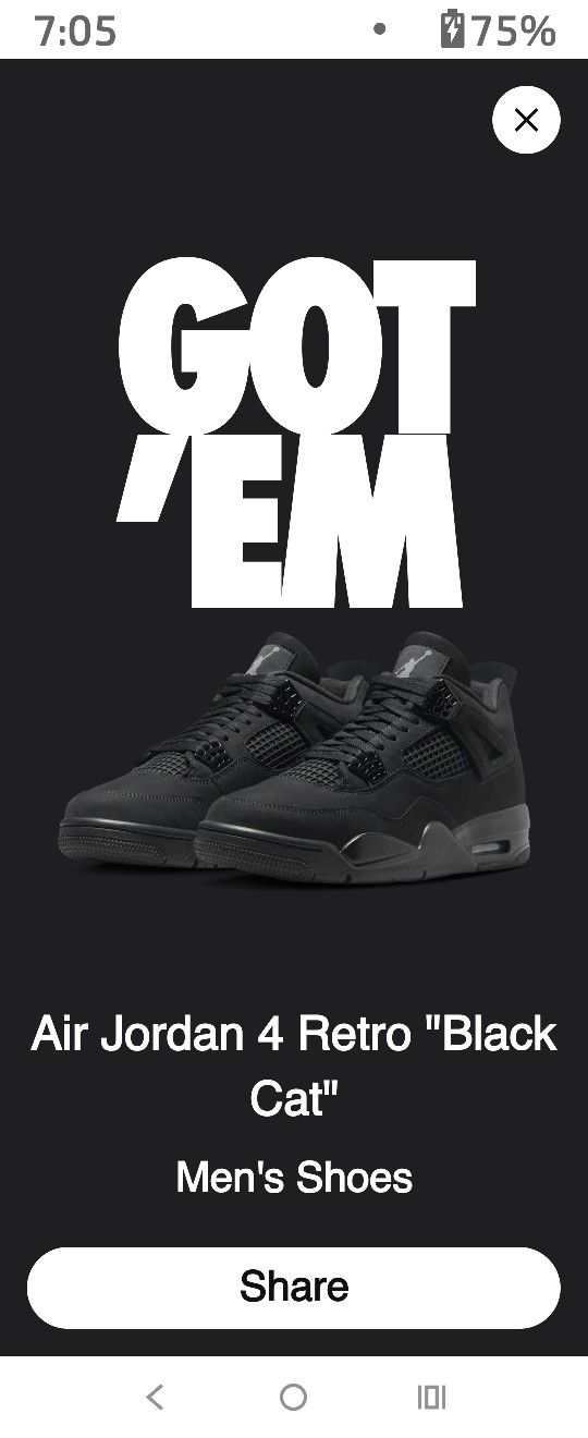 Jordan 4 Black Cat size 12 (NO TRADES)