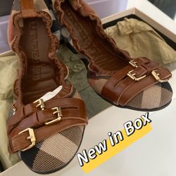 Brand NEW! Burberry Women's Brown Ballerina Flats Bridle House-check Falcony NIB