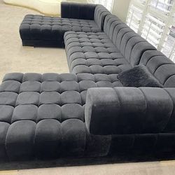 🛋️Brand New Nova Ariana Black Velvet Double Chaise Sectional 🛋️