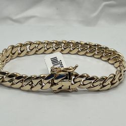 14k Yellow Gold Solid Cuban Link Bracelet 
