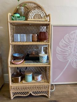 Vintage Boho Wicker Shelf 4 tier Shelf