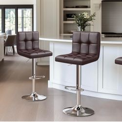 Bar Stools Set of 2, Adjustable PU Leather Swivel Barstools, Modern Counter Stools with Back and Footrest, Counter Height Barstools for Bar, Kitchen,