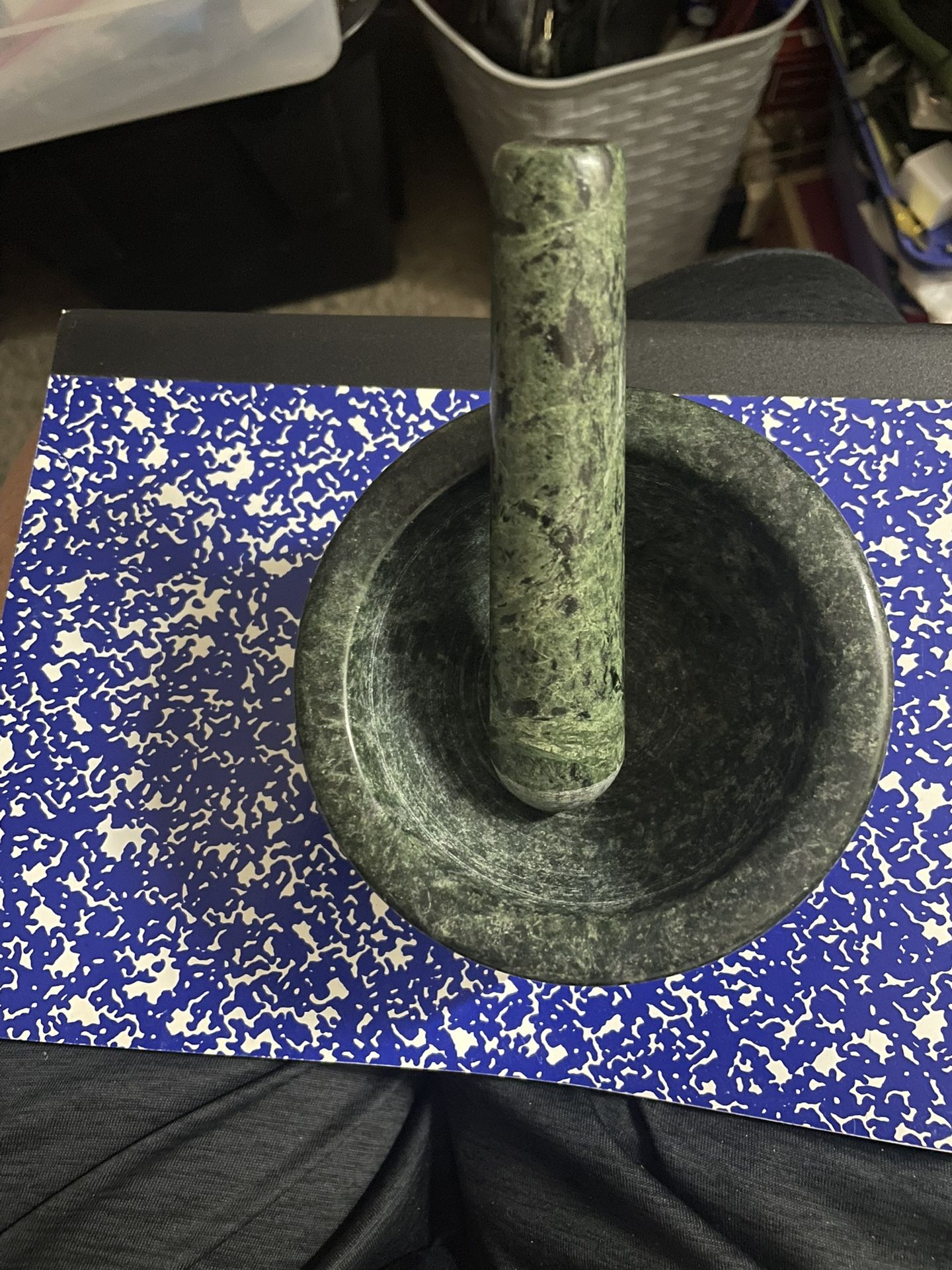 Vintage Green Marble Pestle And Grinder