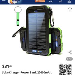 SolarCharger Power Bank 20000mAh, Portable Solar Pone Charger with Compass,Carabiner, Whistle,Flashlights,Solar Panel Charger,Camping Gear Accessory (