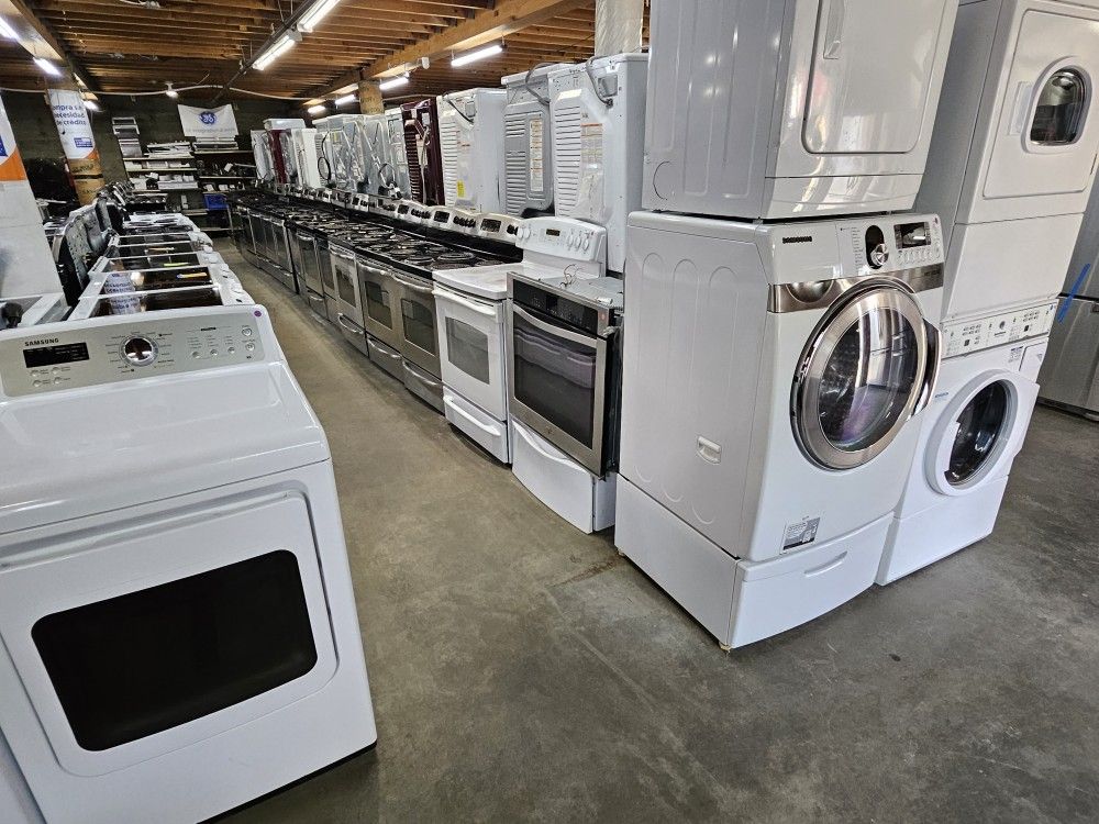Huge Liquidation Warehouse Full Of Nice Lightly Used Refurbished Certified Refrigerator Washer Dryer Stove Oven Stackable Free Warranty 