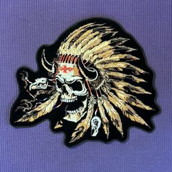 Patch Native American Indian Bison Feather Headdress Iron-on Sew On