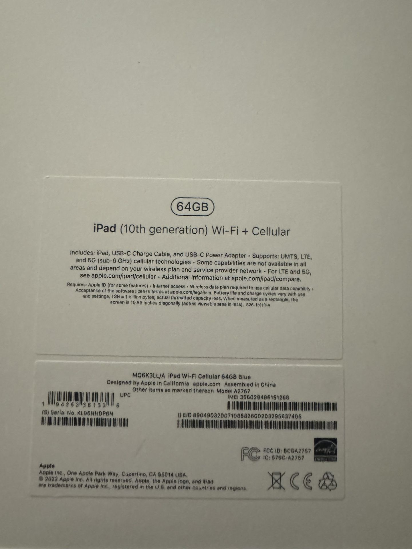 iPad 10th Gen WiFi + Cellular