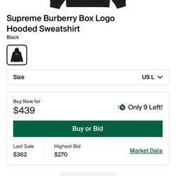 Supreme Burberry Hoodie Size Large