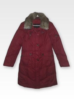 Bosideng Red Down Parka Puffer Coat Faux Fur Collar Womens 165/88A