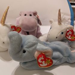 4 Vintage Beanie Babies Mystic, Mystic, Peanut & Happy 