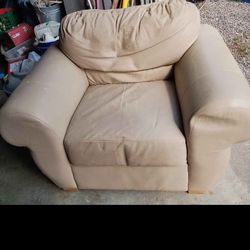 Beige Faux Leather Overstuffed Chair 